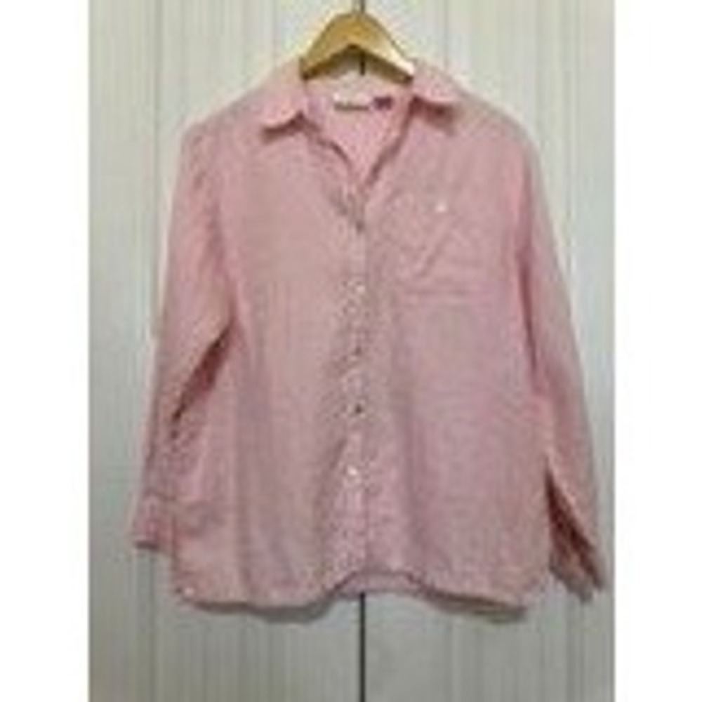 Studio Works Women's Shirt M Pink Good Linen Button Down Coastal Grandma Preppy